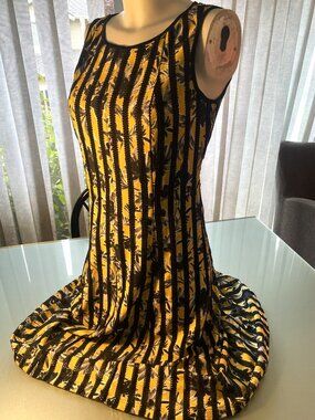 I Le Black Yellow Flower Pattern Dress Sleeveless Lined Midi Size 6 Below Knee
